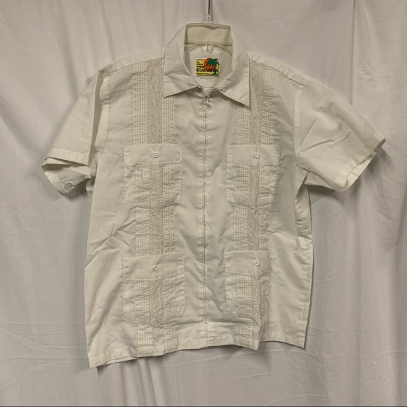 Cuban Guayabera Front Zip Shirt Size Large - Picture 5 of 11